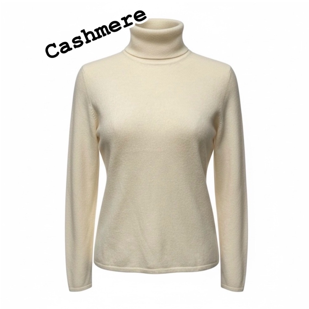 Lord & Taylor Ivory Cashmere Turtleneck Sweater Top